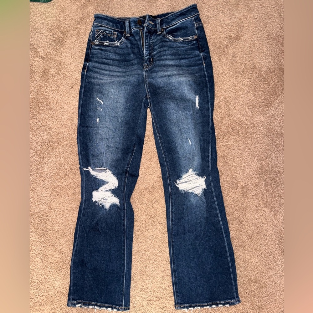 Buckle Dark Blue Distressed Boot Cut Jeans